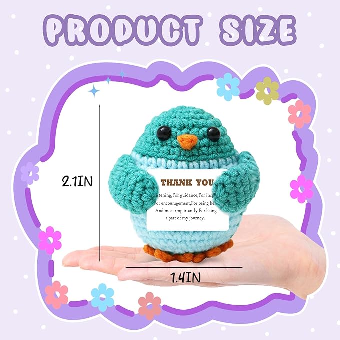 Mini Positive Crochet Animals Parrot with Warm Card, Cute Handmade Knitted Parrot Birthday Gifts for Women Men, Funny Emotional Support Crochet Stuff Decor