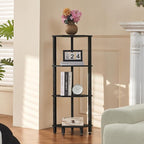 YUFAM 4-Tier Corner Shelf with Sturdy 5-Leg Base, Wooden Corner Bookshelf for Small Spaces, Corner Standing Shelf for Living Room, Bedroom, Office, Black