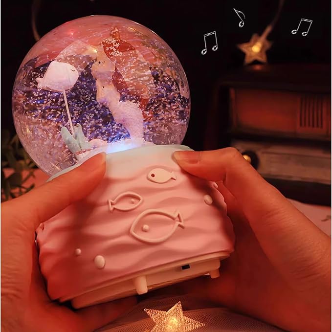 Snow Globe for Girls, 100MM Music Boxes with LED Lights, Automatic Snowflakes, Snow Globe for Home Decor, Birthday Christmas Valentines Gifts