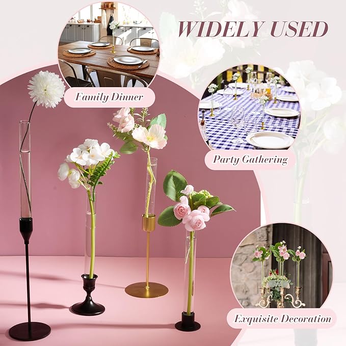 20 Pack 7.9" Glass Cylinder Bud Vase Fit from 22mm to 27mm Desighed Specially Adjustable Designed for Taper Candle Holder for Tablescapes, Wedding Decor