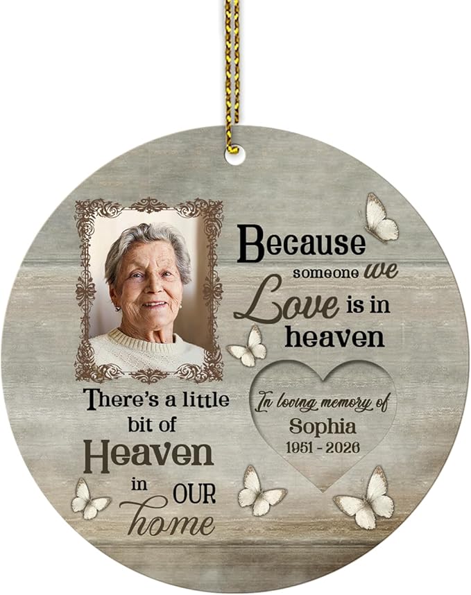 HYTURTLE Personalized Memorial Sympathy Christmas Ornament Gifts for Family Loss of Loved One Mom Dad, Remembrance Gifts for Family Loss, Custom Name Photo & Years Acrylic Circle Ornament