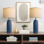 USumkky 24 inches Modern Ceramic Dark Blue Bedside Lamp Set of 2 for Bedroom Decor Farmhouse Table Lamp for Living Room Office Dorm