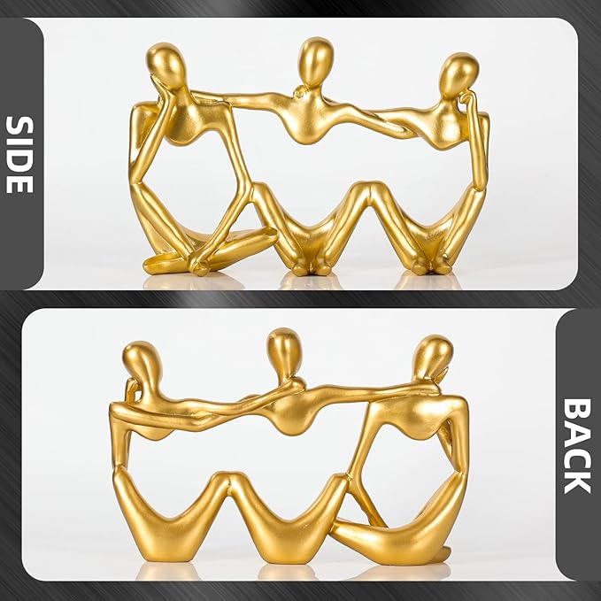 BMLCGJ Thinker Statue Gold Decor Abstract Art Sculpture, Golden Resin Collectible Figurines for Home Living Room Office Shelf Decoration,Great Gifts Ideas (Conjoined Body-Gold)