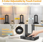 27.2’’ Tall Black Table Lamps for Living Room Bedroom, Bedside Touch Control Lamps with 2 USB Ports&AC Outlet, 3 Color Temp.&Stepless Dimming Desk Lamp Sets for Home Office, Pre-assembled White Shade