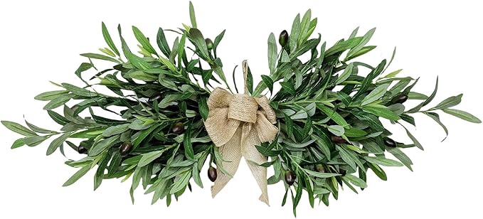 Artificial Olive Swag, Floral Swag with Green Leaves and Olive Fruit, Fake Olive Leaves Decorative Swag