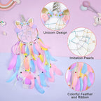 QtGirl Dream Catchers for Kids Unicorn Wall Decor for Girls Bedroom Flower Feather Wall Hanging Decoration
