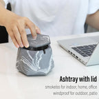 FREELOVE Concrete Ashtray with Lid & Stainless Steel Ashtrays for Cigarettes, Cement Ash Tray Smoking Holder Indoor Smokeless Outdoor Windproof Patio Home Office Cool Decor(Grey-White, Large)
