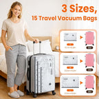 Vacuum Storage Bags for Travel, 15 Pack Vacuum Seal Bags for Clothing With Cordless Electric Pump, Space Saver Bags for Luggage, Clothes, Ideal for Home, Seasonal Storage, and Packing for Travel