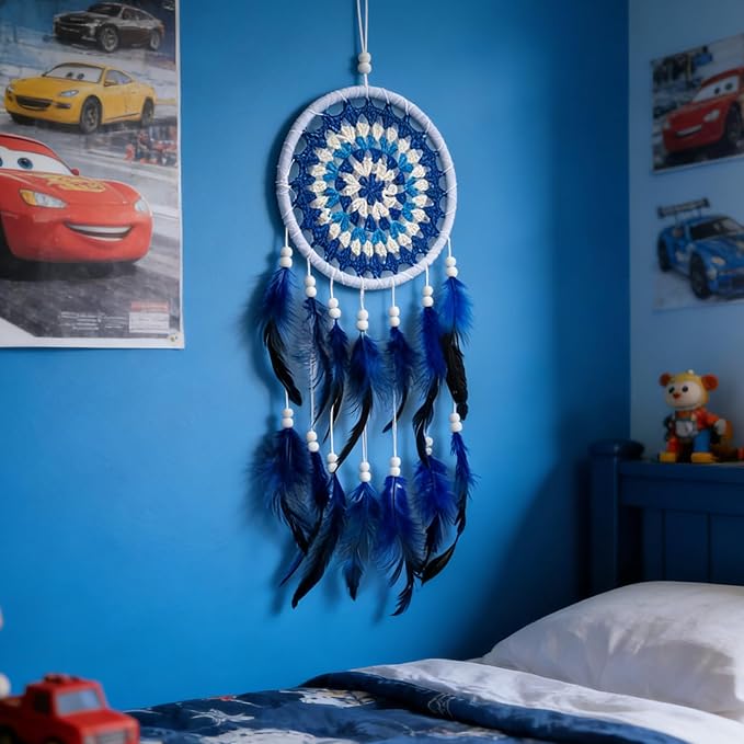 Blue Dream Catcher Feather Dream Catchers Wall Decor Handmade Dreamcatcher Wall Hanging Ornament for Bedroom Living Room Home Decor