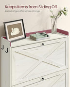 VASAGLE Shoe Storage Cabinet Organizer with 2 Flip Drawers, Freestanding Narrow Shoe Rack Cabinet for Entryway, Farmhouse Style, Fits 14 to 16 Pairs, Rustic White UHSC203WJ01S