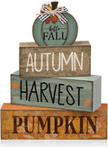 Lineshading 4 Pcs Fall Table Decoration for Home Wooden Pumpkin Decor Thanksgiving Tiered Tray Decor Rustic Neutral Pumpkin Stacked Block Autumn Centerpiece Decoration for Harvest Home Kitchen