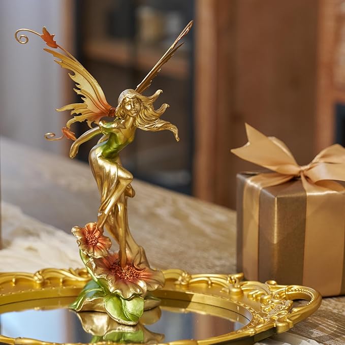 Resin Fairy Statue Elegant Fantasy Decor, Hand-Painted Angel Figurine Graceful Fairy Sculpture for Bookshelf, Mantel, Indoor Outdoor Decor, Thoughtful Gift for Women, Girls (Dancing)
