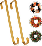 MCFULL 12 in Wreath Hangers for Front Door,Sturdy Metal Wreath Doors Hangers,Over The Door Hooks for Front Porch Decor,Gold Garland Hooks Holders for Halloween Christmas Decorations,2 Packs