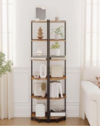 Hzuaneri Corner Shelf Stand, Corner Bookshelf, Storage Standing Shelf Unit with Metal Frame, Plant Stand, Bookcase for Living Room, Home Office, Bedroom, 6-Tier Rustic Brown CS06001B