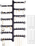 AllHungUp 12-Tier Wall Jewelry Organizer Wall Mounted Jewelry Organizer Necklace Holder Wall Mount Hanging Necklace Organizer Jewelry Hanger Wall Mounted Earring Holder Display Earring Organizer Black