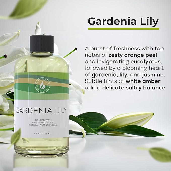 Aroma Country Gardenia Lily Diffuser Oil - Luxury Essential Oils for Diffuser Refill & Air Freshener Room Spray - Long-Lasting & Natural Home Fragrance, Scented Oil for Diffusers (8.5 Fl. oz)