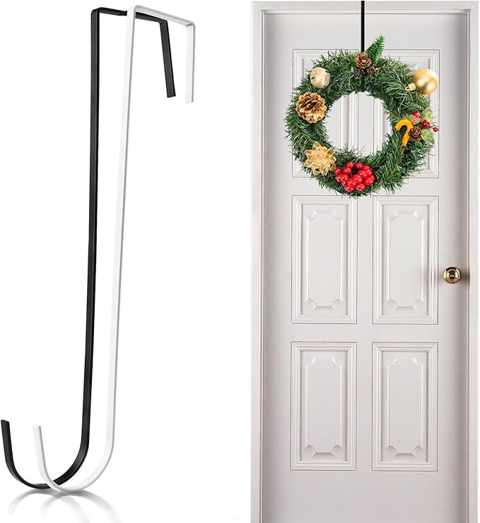 12 in Wreath Hanger Black Wreath Hangers for Front Door Wreaths Hangers Hook Over The Door Hook for Christmas Wreaths Holder Xmas Halloween Easter Home Outdoor Decorations