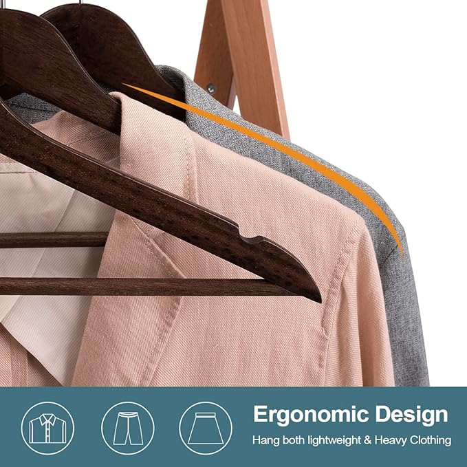 ELONG HOME Solid Wooden Hangers 20 Pack, Wood Suit Hangers with Extra Smooth Finish, Precisely Cut Notches and Chrome Swivel Hook, Wooden Clothes Hangers for Shirt Coat Jacket Dress