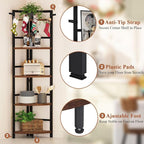 BON AUGURE 5 Tier Corner Bookshelf, Industrial Corner Shelf Stand, Narrow Tall Wood Bookcase, Display Wooden Shelving Unit Shelf for Living Room, Kitchen, Home Office (Rustic Oak)