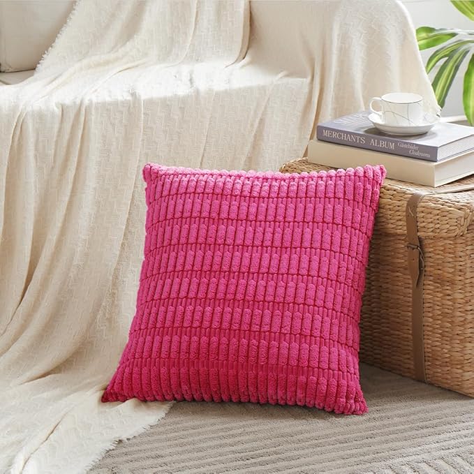 Fancy Homi 4 Packs Decorative Throw Pillow Covers for Living Room Couch Bed, Modern Farmhouse Boho Home Décor Accent Cushion Case, 20" x 20", Hot Pink
