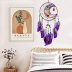 Purple Large Dream Catcher Wall Decor Crystal Tree of Life Dream Catchers with Stone Pendant Handmade Feather Dreamcatcher Wall Hanging Ornament for Bedroom Living Room Home Decor