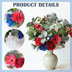 Idyllic 6 Pcs Red White & Blue Patriotic Floral Stems, Artificial Roses Hydrangeas Daisies for 4th of July, Memorial Day Wreath & Holiday Decor