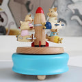 Natural Solid Wood Handcrafted Beech Wooden, Musical FigureTotoro/Carousel/Fairy/Ballerina Figurine,Rotating Hand Crank Mechanism Music Box,Musical Decorations (Little Pigs on the Plane)