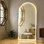 Arched 71"x32" Full Body Mirror with Light, LED Floor Mirror, Wall Mounted Dimming & 3 Color Lighting for Bedroom, White