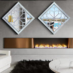 Wocred 2 PCS Square Wall Mirror,Gorgeous Rustic Farmhouse Accent Mirror,Rustic White Color Entry Mirror for Bathroom Renovation,Bedrooms,Living Rooms and More （20”）