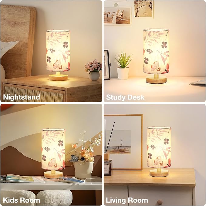 Fenmzee Butterfly Table Lamp for Bedroom - Inline Control, Small Bedside Lamp with 3000K A15 LED Blub, Easy Assembly (Butterfly Cream Shade, 9" Inline Control)