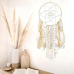 LOMOHOO Large Dream Catcher Handmade Feather Dreamcatcher, Traditional Dream Catchers with Woven Tassels Boho Wall Hanging for Girl Kids Bedroom Baby Room Home Decor Craft Ornament Gift (Champagne)