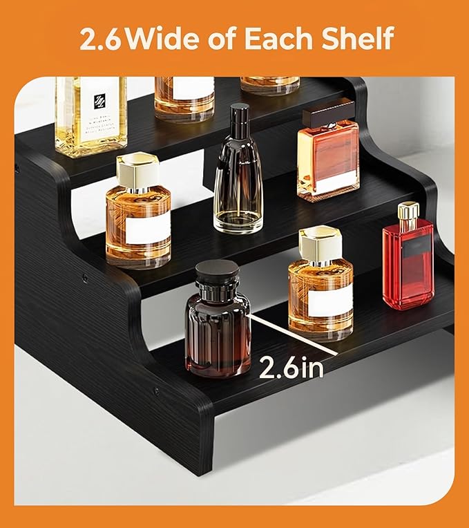 Wooden Cologne Organizer for Men, Perfume Organizer Stand, Cologne Stand with Anti-Slip Washers, Wooden Display Risers Stand for Dessert, Cupcake, Display Shelf Riser Stand for Decoration Makeup Black, 3-tier-13.8in