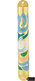 Matashi Gold Hand Painted Enamel 6 inch Mezuzah Embellished with Hebrew Shin Home Door Wall Decor Home Décor Jewish Holiday Housewarming Present House Blessing Gift for Holiday Festival