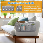 Armchair Caddy, Sofa Armrest Organizer, Non Slip Recliner Organizer, Remote Control Holder for Recliners, Couch Caddy with 14 Pockets Storage for TV Remote, Phone, Magazine (Grey)
