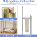 Simple Trending Clothing Clothes Rack Double Rods with Wheels, Rolling Metal Garment Rack for Hanging, Silver