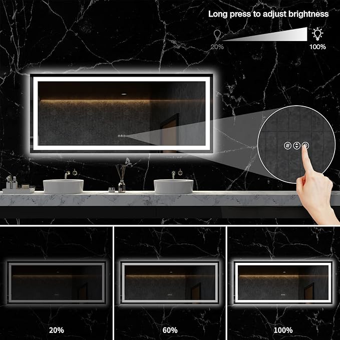 LOAAO 60X28 LED Bathroom Mirror with Lights, Anti-Fog, Dimmable, Backlit + Front Lit, Lighted Bathroom Vanity Mirror for Wall, Memory Function, Tempered Glass, ETL Listed