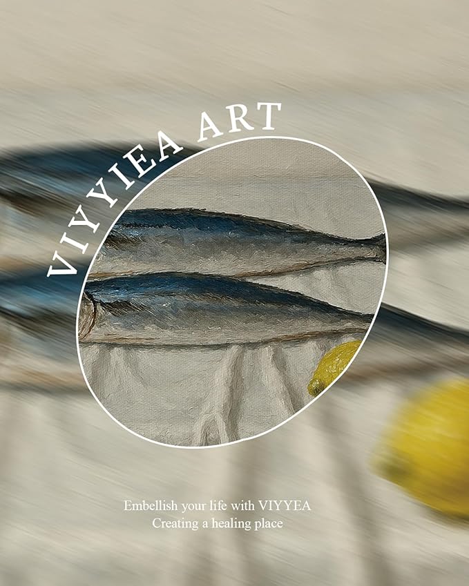 VIYYIEA Vintage Gold Framed Wall Art for Living Room, Salted Fish Canvas Prints Home Decor, Oil Painting Picture, Bedroom Wall Decor Gifts for Friends or Family -【Salted Fish & Lemon】-(10L x 8W)