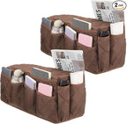 uxcell 2 Pcs Recliner Armchair Caddy, Couch Armrest Organizer with 14 Pockets for Bedside Sofa Remote Control Holder Magazine Phone Book Glasses (Brown, 20" x 7" x 9")