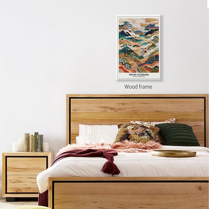 Vintage Yayoi Kusama Grasslands Posters Japanese Wall Art Yayoi Kusama Abstract Landscape Canvas Print for Stylish Room Bedroom Living Room Gallery Decor 16x24in Framed