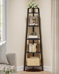 CHOEZON Corner Shelf, 5-Tier Ladder Corner Shelf, Ladder Bookshelf, 59.6" Tall Vertical Display Stand, Metal Frame Bookshelf, for Living Room, Bedroom, Kitchen, Black TCJ20BB