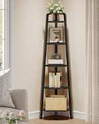 CHOEZON Corner Shelf, 5-Tier Ladder Corner Shelf, Ladder Bookshelf, 59.6" Tall Vertical Display Stand, Metal Frame Bookshelf, for Living Room, Bedroom, Kitchen, Black TCJ20BB