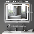 DUMOS 24.1"x32.1" LED Bathroom Mirror, Smart Anti-Fog Bathroom Vanity Mirror with Front Light & Backlit, 3 Color Temperatures, Dimmable, Memory Function