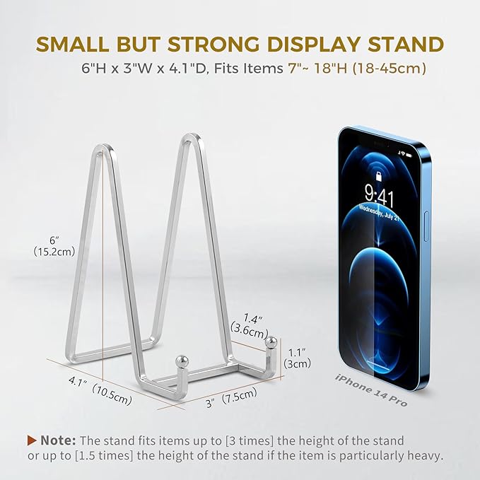 Plate Holder Easel Display Stand - 6 inch Metal Plate Stands for Display - Tabletop Picture Stand - Silver Iron Easels for Display Pictures | Photo Frames | Book | Decorative Plates | Plaque - 2 Pack