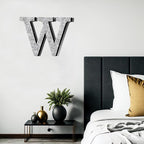 Qunclay 12'' Silver Crystal Diamond Bling Letters Crushed Diamond Decoration Wooden Glitter Letter with Screw and Hooks Rhinestone Gift for Wedding Y2k Mcbling Bedroom Wall Decor (Letter W)