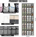 Over the Door Shoe Organizer - 40 Large Breathable Mesh Pockets, Space Saving Hanging Shoe Organizer with Metal Hooks, Hanging Shoe Rack for Men's and Women's Shoes (Grey-A)