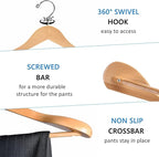Amber Home 6 Pack Wide Shoulder Wooden Suit Hangers, Natural Wood Coat Hangers with Non Slip Pants Bar, Clothes Hangers for Jackets, Sweaters, Pants & Heavy Clothes (Natural, 6 Pack)