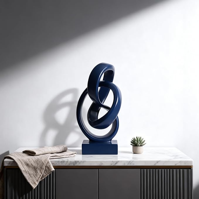 DOVDOV Abstract Blue Knot Sculpture, Geometric Decorative Statue, Blue Decor for Living Room Coffee Table Bookshelf Top, Office TV Cabinet Entryway Table Top Decor.