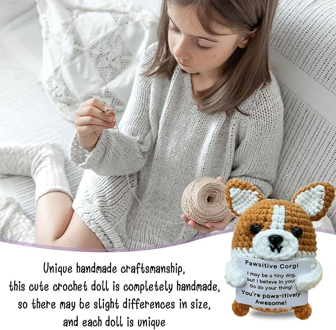 Positive Emotional Support Corgi, Funny Handmade Crochet Corgi for Brother, Valentine's Day Gift