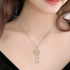 Dream Catcher Pendant Necklace 925 Sterling Silver Synthetic Moonstone Crystal Sunflower Rose Flower Evil Eye Dreamcatcher Cremation Jewelry Gifts for Women Wife Mom