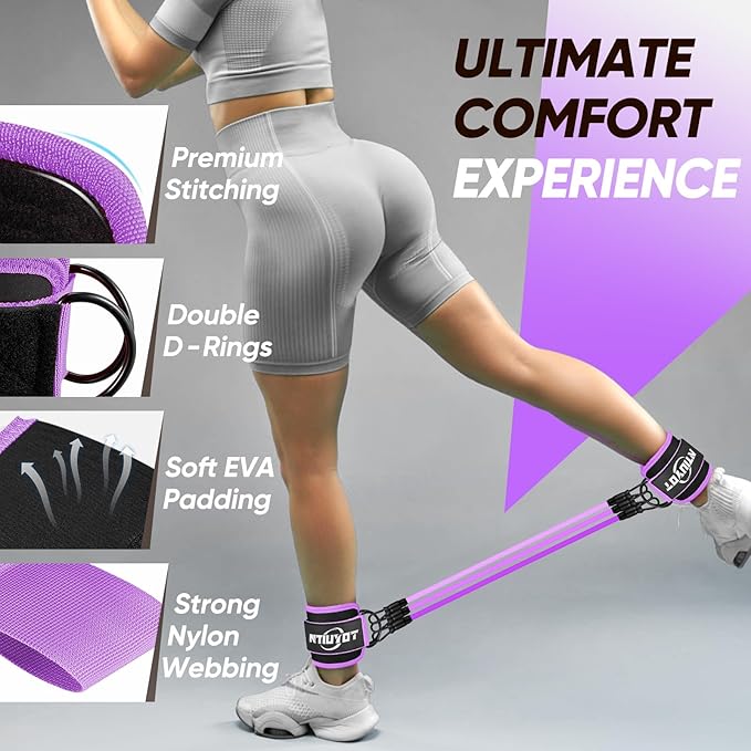 Ankle Resistance Bands with Cuffs, Workout Sets for Women, Resistance Bands for Working Out, Exercise Band for Leg Booty, Home Gym Workout Equipment, Ankle Weights Fitness Band Set